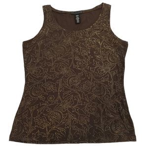 Apostrophe Stretch Brown With Gold Pattern Sleeveless Top